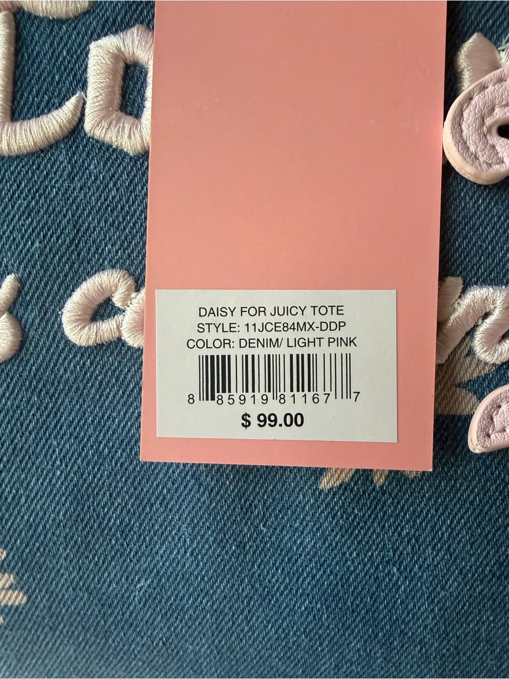 Juicy Couture Blue Canvas Floral Tote with Pink Trim - Picture 11 of 11